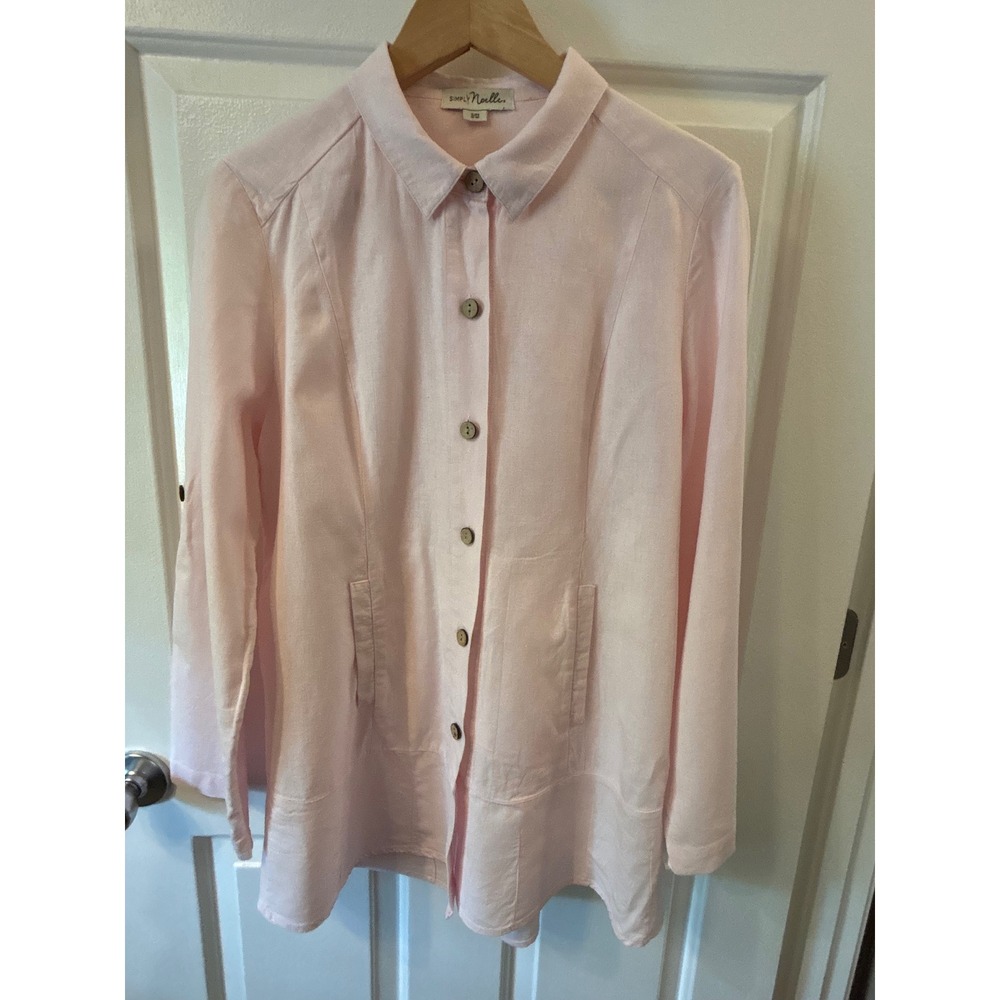 Simply Noelle Pink Linen Blend Button Down Tunic Top Shirt Women's  S/M 8-10